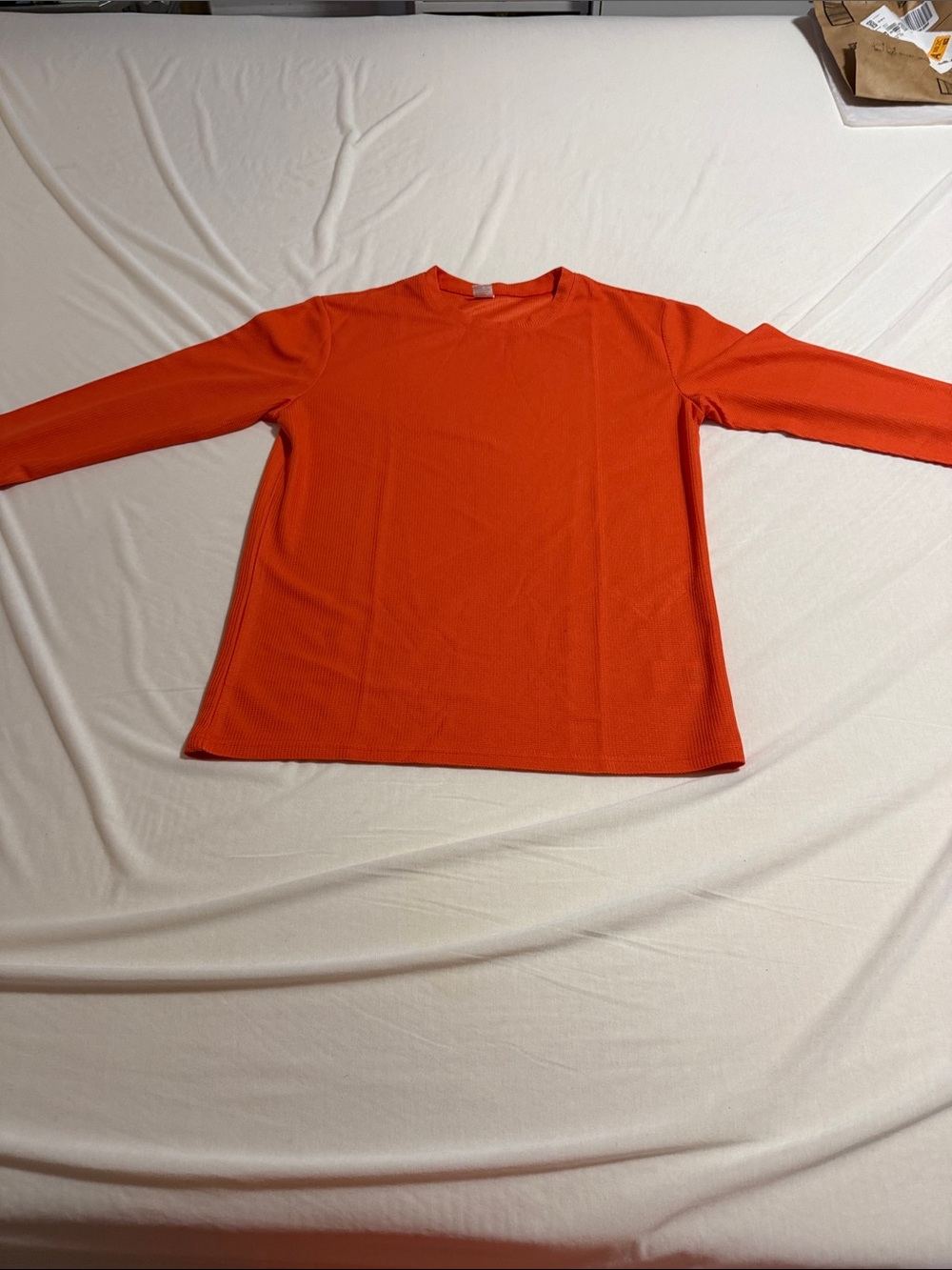 Men's Long Sleeve waffle type Crewneck Tee in Bright Orange